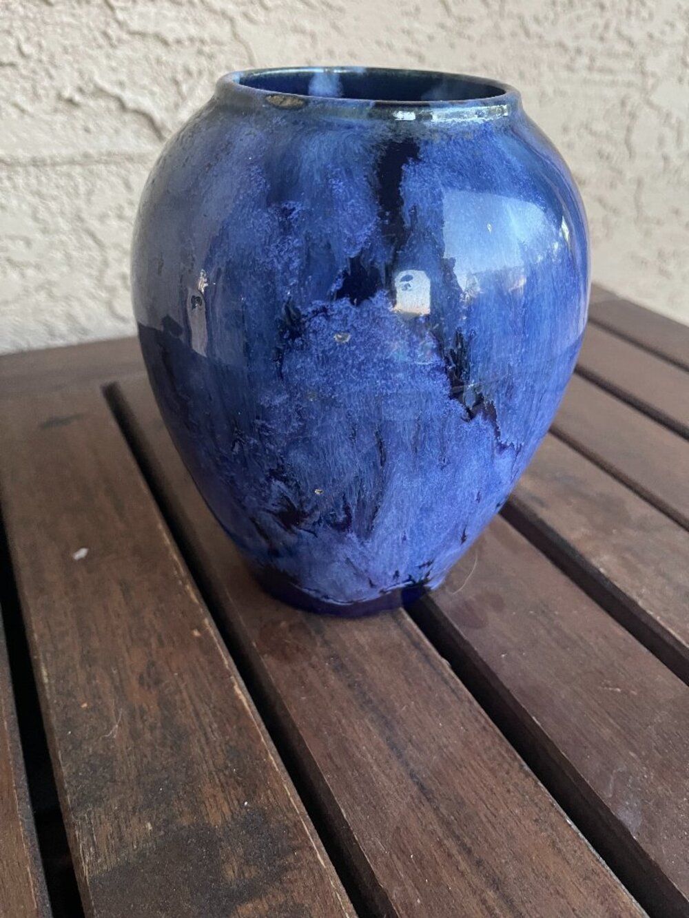 Antique Brush McCoy Cobalt Blue Onyx Art Pottery Drip Glazed Vases 6" - Pair